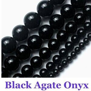 Black Agate Onyx Natural Gemstone Beads 15" Strand